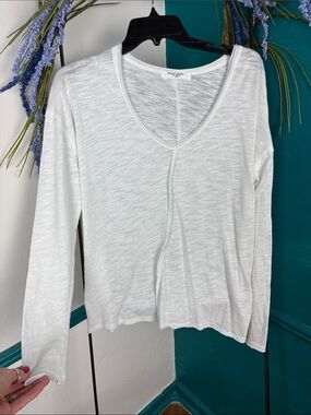 Project Social T White V-Neck Slub Long Sleeve Top